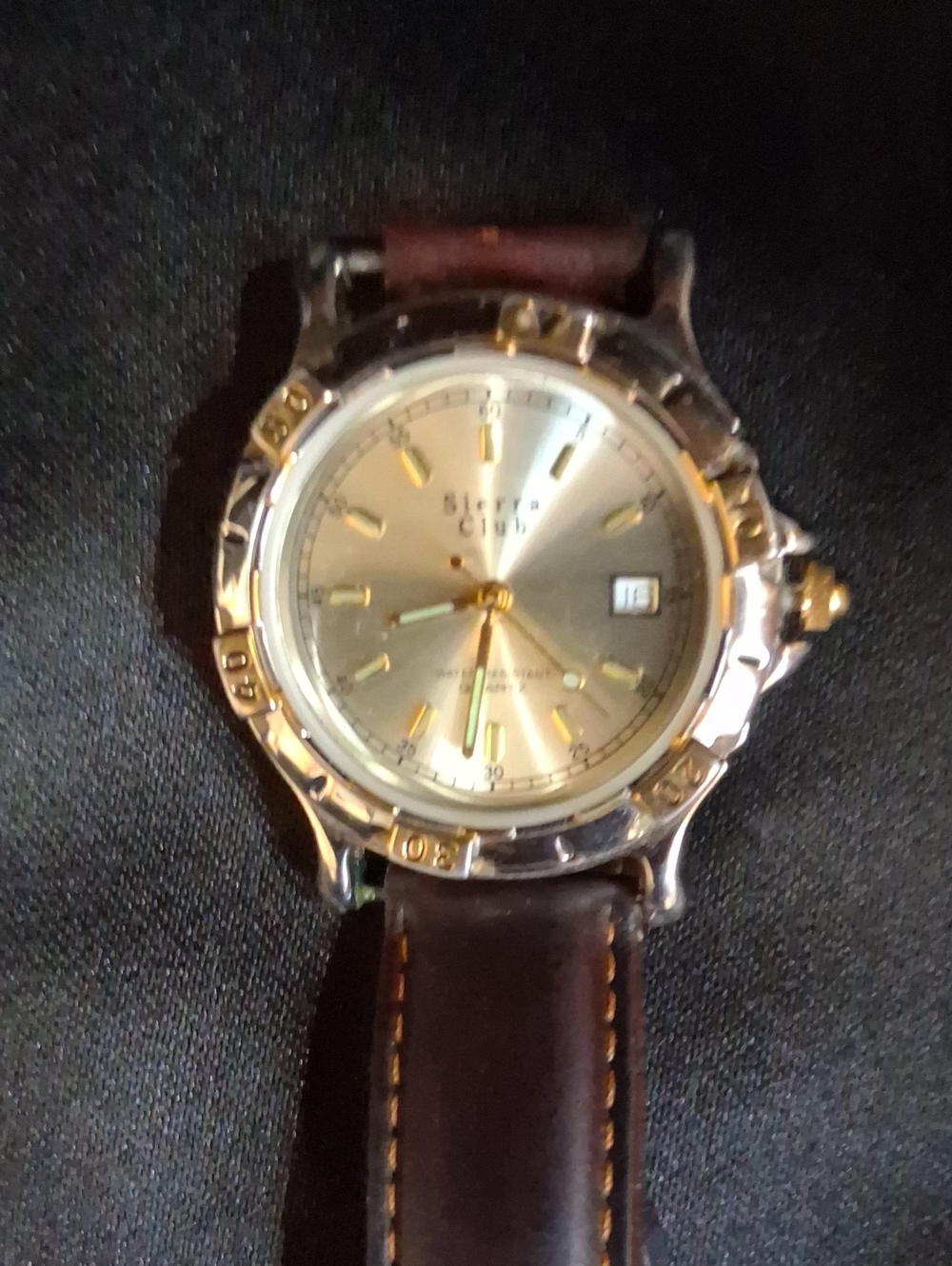 Sierra Club Quartz Wristwatch - Brown Leather Strap - Gold - New Battery